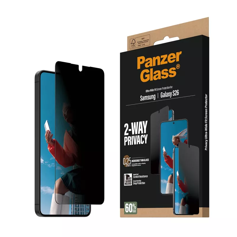 PanzerGlass 2-Way Privacy Ochrona ekranu do Samsung Galaxy S26 — Ultra-Wide Fit, PET + Silikon, odporne na zarysowania i wstrząsy