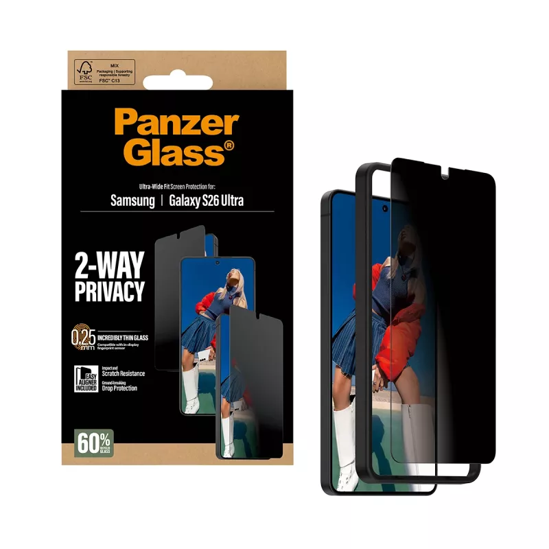 Folia ochronna PanzerGlass 2-Way Privacy do Samsung Galaxy S26 Ultra — filtr prywatyzujący PET, EasyAligner, 1 szt.