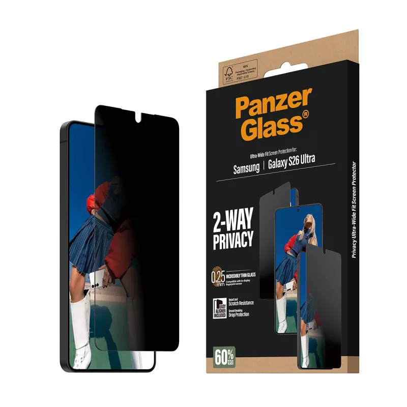 Folia ochronna PanzerGlass 2-Way Privacy do Samsung Galaxy S26 Ultra — filtr prywatyzujący PET, EasyAligner, 1 szt.