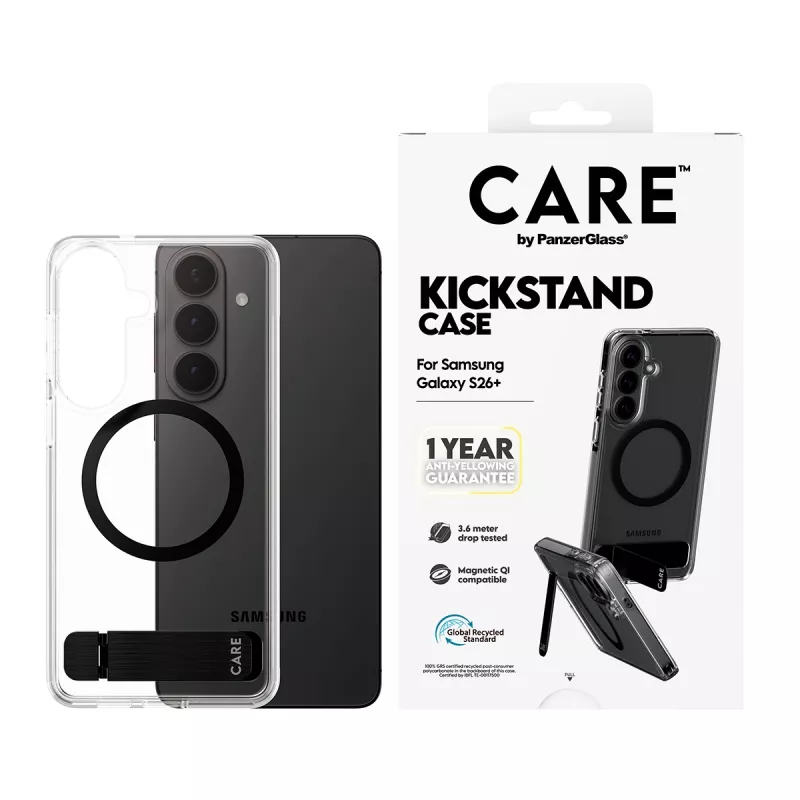 PanzerGlass CARE™ by ® etui Transparent w. Czarny Kickstand & Qi Samsung Galaxy S26+