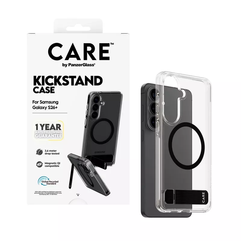 PanzerGlass CARE™ by ® etui Transparent w. Czarny Kickstand & Qi Samsung Galaxy S26+