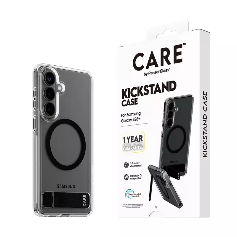 PanzerGlass CARE™ by ® etui Transparent w. Czarny Kickstand & Qi Samsung Galaxy S26+