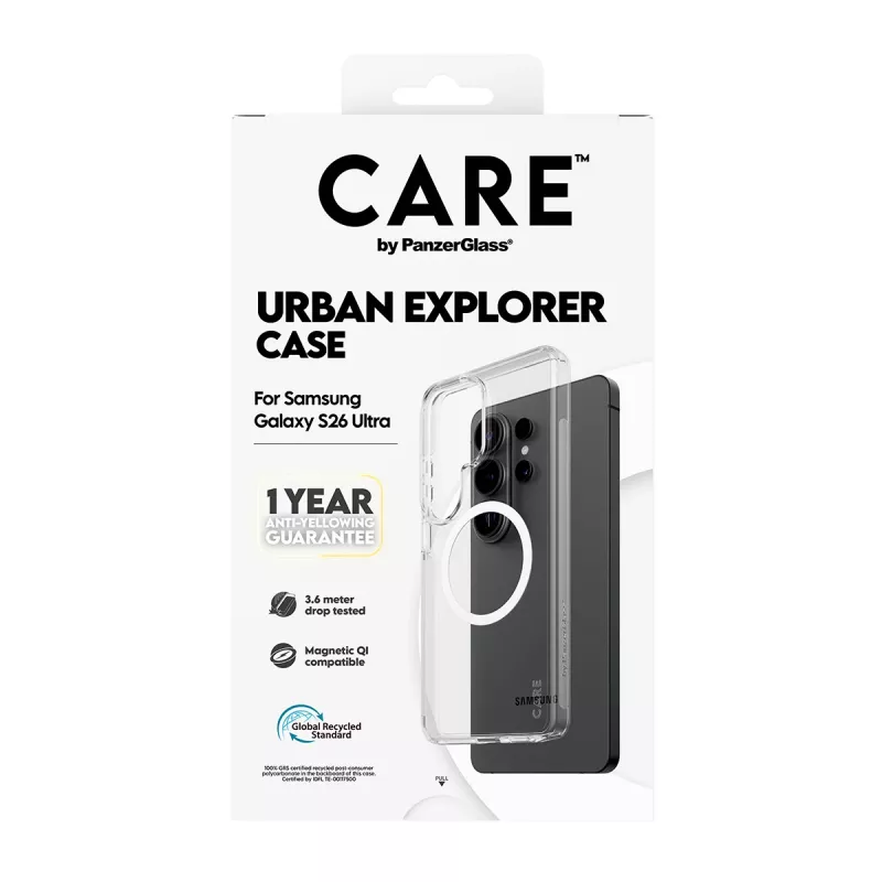 Etui na telefon PanzerGlass CARE™ by Urban Explorer — Przezroczyste etui z biały Qi dla Samsung Galaxy S26 Ultra