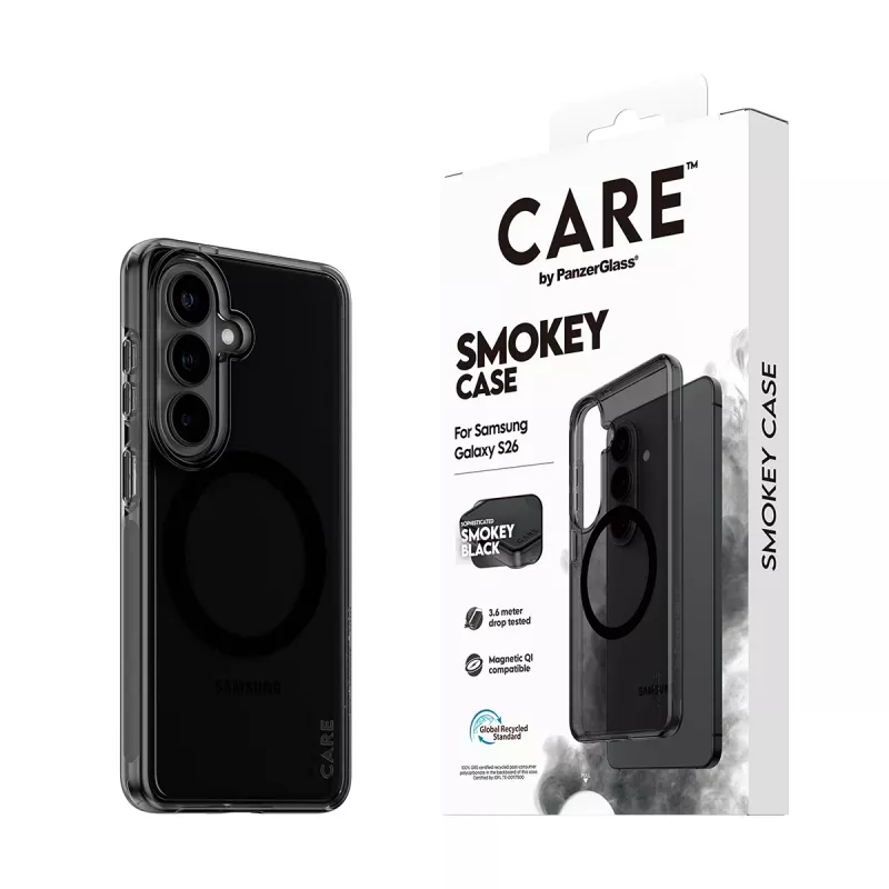 Ochronne etui na telefon PanzerGlass CARE™ Smokey Case z czarnym Qi dla Samsung Galaxy S26