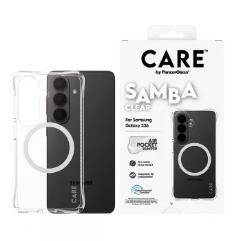 Ochronne etui na telefon PanzerGlass CARE Samba Transparent z białą wersją Qi do Samsung Galaxy S26