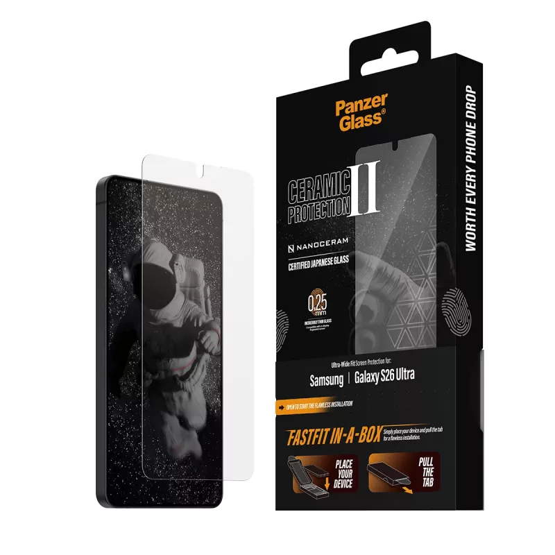 Szkło hartowane PanzerGlass do Samsung Galaxy S26 Ultra — Ceramiczne szkło hartowane, dopasowanie Ultra-Wide Fit, system FASTFIT IN-A-BOX
