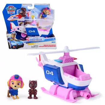 PAW Patrol : Search & Rescue, helikopter ratunkowy Skye z 2 figurkami, zabawka helikopter bohatera z akcją pull-back, zabawki dla dzieci dla chłopców i dziewczynek w wieku 3+