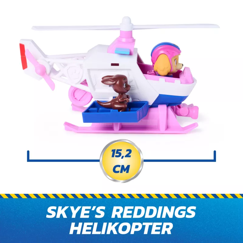PAW Patrol : Search & Rescue, helikopter ratunkowy Skye z 2 figurkami, zabawka helikopter bohatera z akcją pull-back, zabawki dla dzieci dla chłopców i dziewczynek w wieku 3+