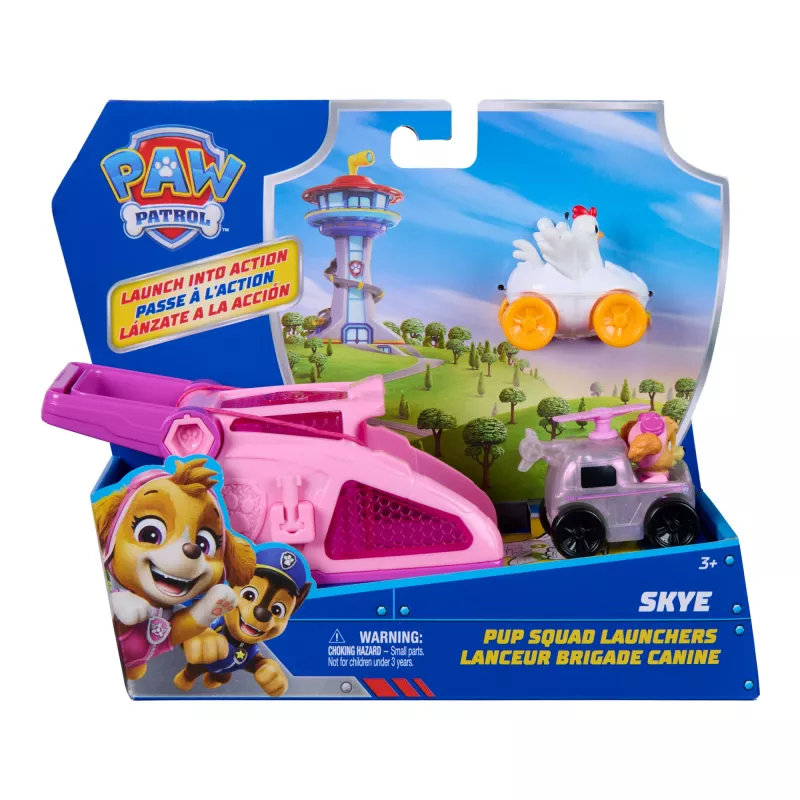PAW Patrol Skye Pup Squad Wyrzutnie z pojazdem Chickaletta 2-pak, Zabawki dla chłopców i dziewczynek od 3 lat