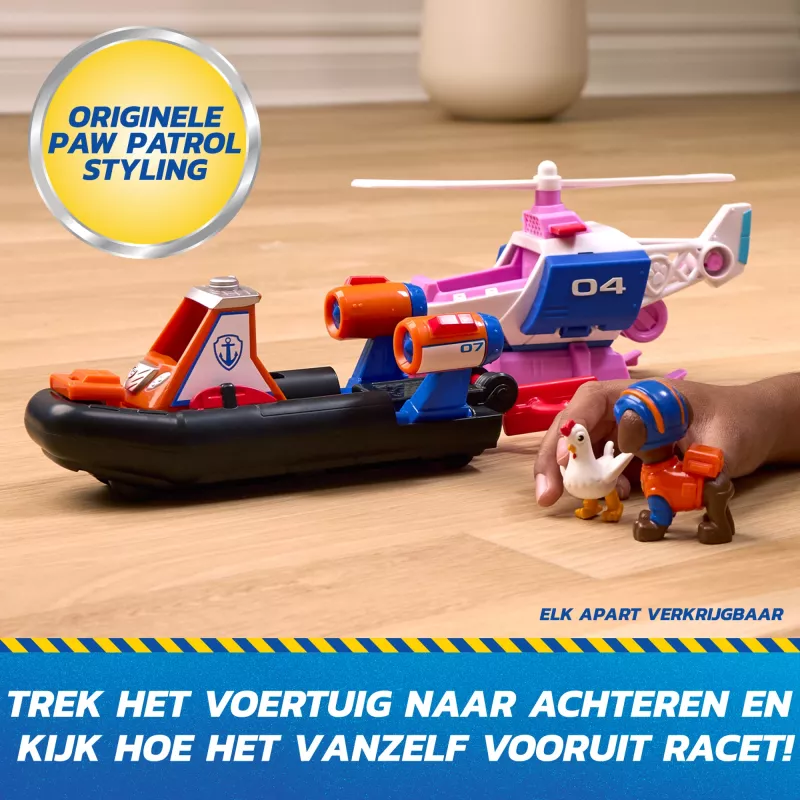 PAW Patrol: Search & Rescue, Zuma Rescue Hovercraft – wodny pojazd ratunkowy z 2 figurkami, zabawkowa łódź z mechanizmem pull-back, zabawki dla chłopców i dziewczynek od 3 lat