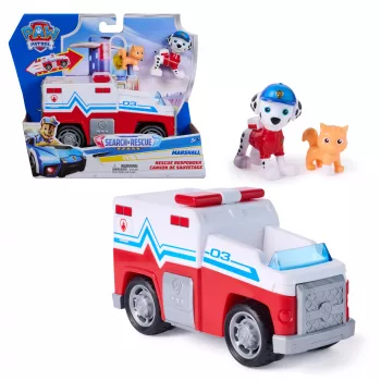 PAW Patrol : Search & Rescue, pojazd Marshalla Rescue Responder z 2 figurkami, zabawkowy samochód z napędem pull-back, zabawki dla chłopców i dziewczynek od 3 lat