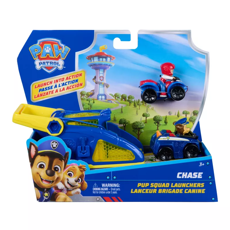 PAW Patrol Chase Pup Squad Launchers z pojazdem Rydera - zestaw 2, zabawki dla chłopców i dziewczynek od 3 lat