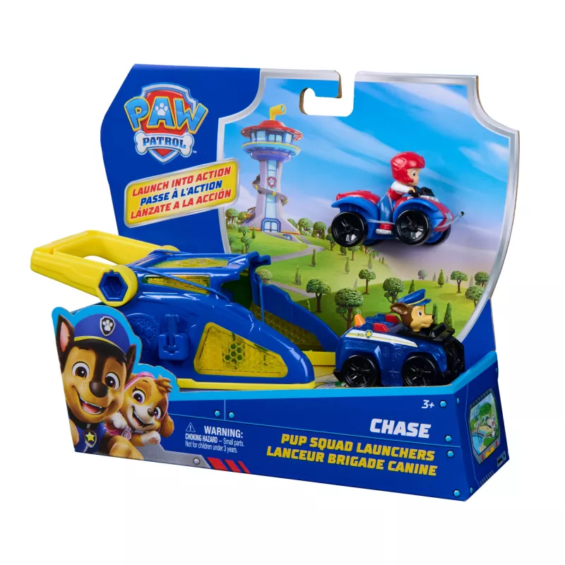 PAW Patrol Chase Pup Squad Launchers z pojazdem Rydera - zestaw 2, zabawki dla chłopców i dziewczynek od 3 lat