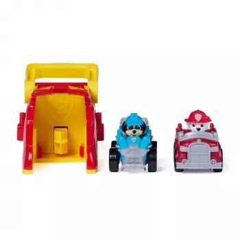 PAW Patrol Marshall Pup Squad Launchers z pojazdem Rex, zestaw 2 sztuk, zabawki dla chłopców i dziewczynek od 3 roku życia