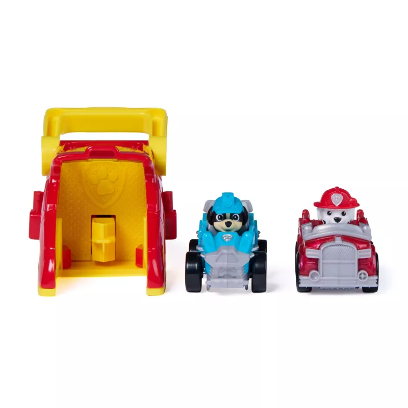 PAW Patrol Marshall Pup Squad Launchers z pojazdem Rex, zestaw 2 sztuk, zabawki dla chłopców i dziewczynek od 3 roku życia