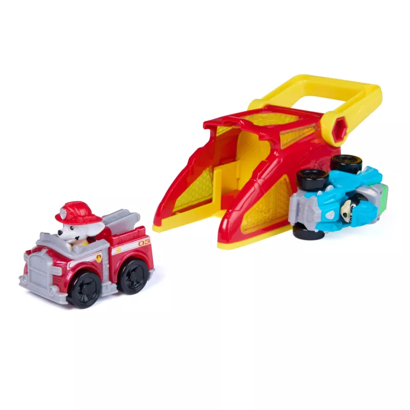 PAW Patrol Marshall Pup Squad Launchers z pojazdem Rex, zestaw 2 sztuk, zabawki dla chłopców i dziewczynek od 3 roku życia