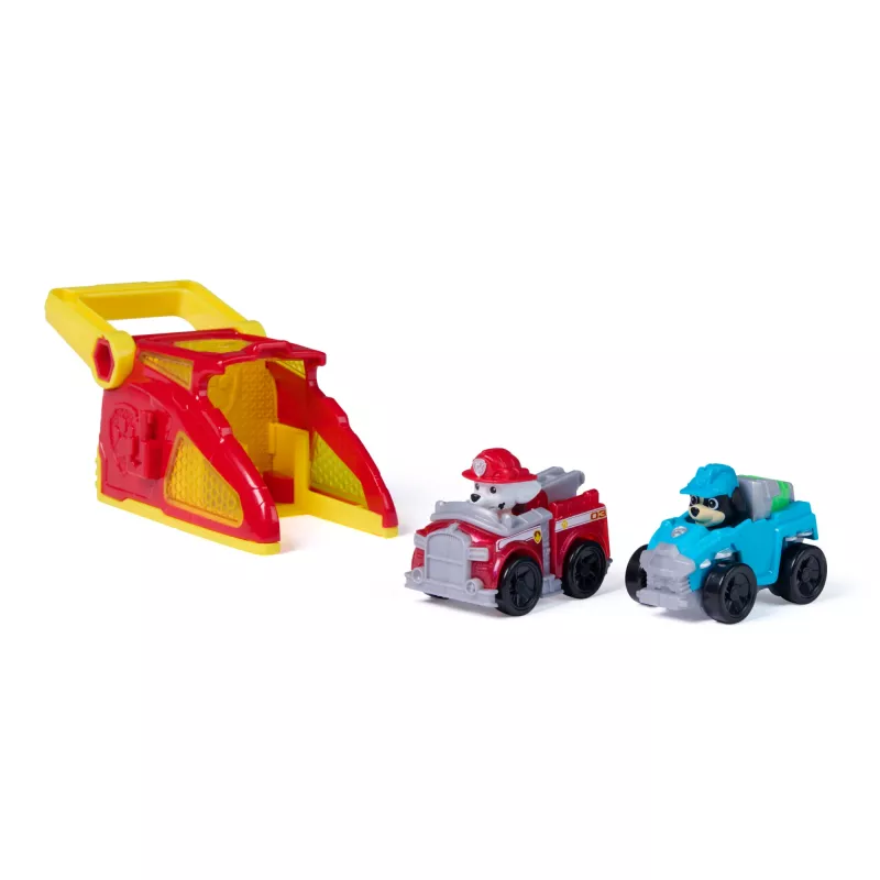 PAW Patrol Marshall Pup Squad Launchers z pojazdem Rex, zestaw 2 sztuk, zabawki dla chłopców i dziewczynek od 3 roku życia