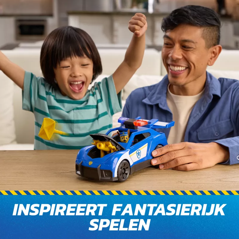 PAW Patrol : Search & Rescue, Chase Launch 'N' Rescue Cruiser z figurką i 2 pociskami, światłami, dźwiękami i ukrytą wyrzutnią, zabawki dla dzieci dla chłopców i dziewczynek od 3 lat