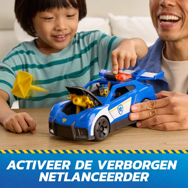 PAW Patrol : Search & Rescue, Chase Launch 'N' Rescue Cruiser z figurką i 2 pociskami, światłami, dźwiękami i ukrytą wyrzutnią, zabawki dla dzieci dla chłopców i dziewczynek od 3 lat