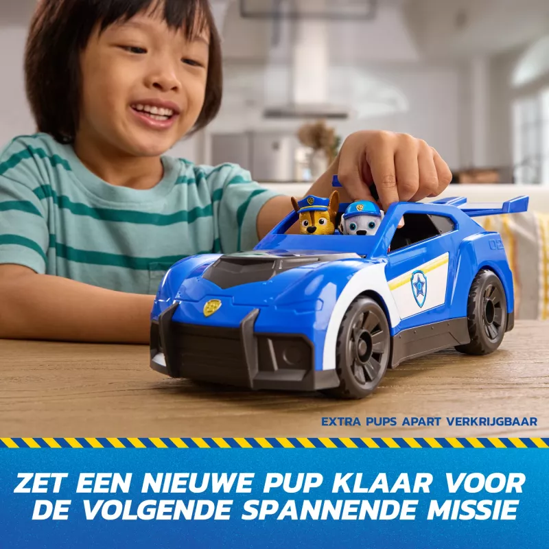 PAW Patrol : Search & Rescue, Chase Launch 'N' Rescue Cruiser z figurką i 2 pociskami, światłami, dźwiękami i ukrytą wyrzutnią, zabawki dla dzieci dla chłopców i dziewczynek od 3 lat