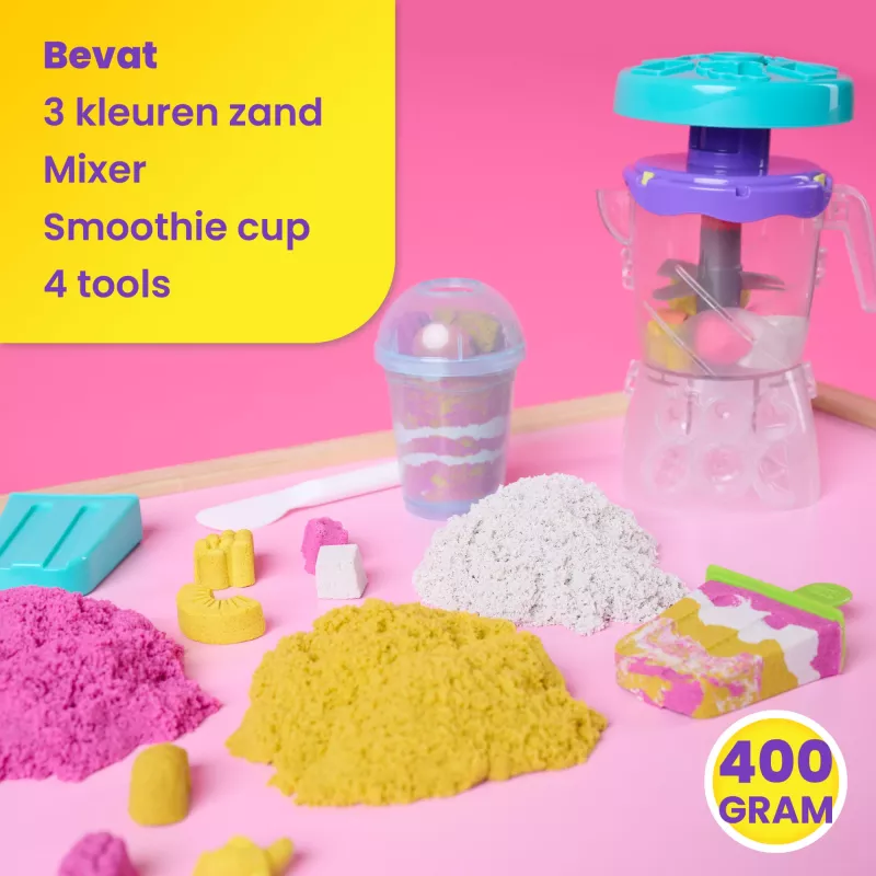 Kinetic Sand, Zestaw miksera do smoothie, dodatki do koszyczka wielkanocnego, zawiera 14 uncji formowalnego piasku, narzędzia i foremkę na loda, zabawkowa żywność
