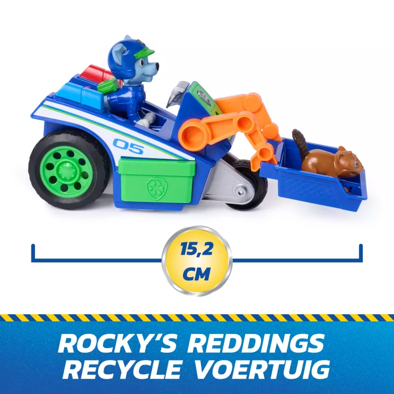PAW Patrol: Poszukiwania i Ratunek, Pojazd Rocky'ego - Recykler, 2 figurki, Auto z napędem pull-back, Zabawki dla chłopców i dziewczynek od 3 lat