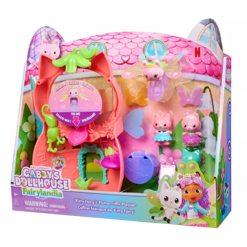 Zestaw do zabawy Gabby's Dollhouse Fairylandia, Kitty Fairy’s Flutter-riffic z 12 elementami i ekskluzywnym pierścieniem Flutter-riffic, zabawki dla dzieci, dziewczynek i chłopców od 3 lat