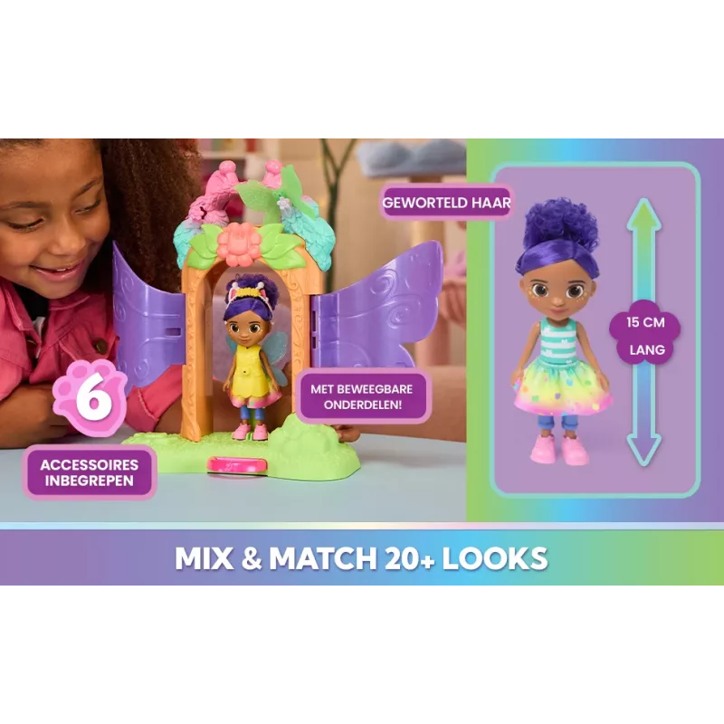 Gabby's Dollhouse Fairylandia, Zestaw Magicznego Ujawnienia Wróżki z funkcją transformacji i akcesoriami do domku dla lalek, zabawki dla dziewczynek i chłopców od 3 lat