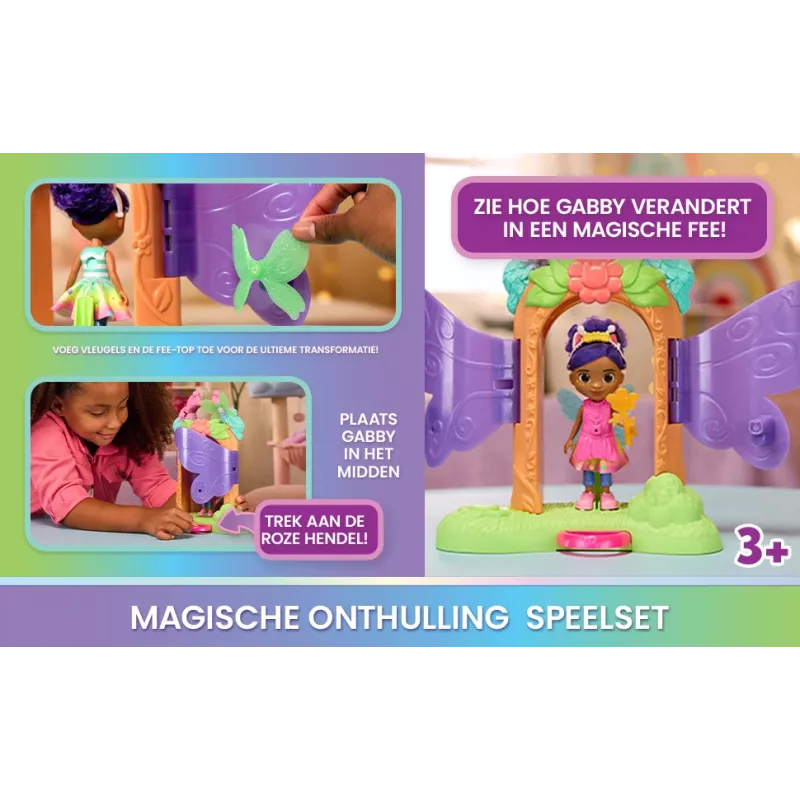 Gabby's Dollhouse Fairylandia, Zestaw Magicznego Ujawnienia Wróżki z funkcją transformacji i akcesoriami do domku dla lalek, zabawki dla dziewczynek i chłopców od 3 lat