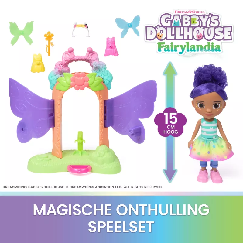 Gabby's Dollhouse Fairylandia, Zestaw Magicznego Ujawnienia Wróżki z funkcją transformacji i akcesoriami do domku dla lalek, zabawki dla dziewczynek i chłopców od 3 lat