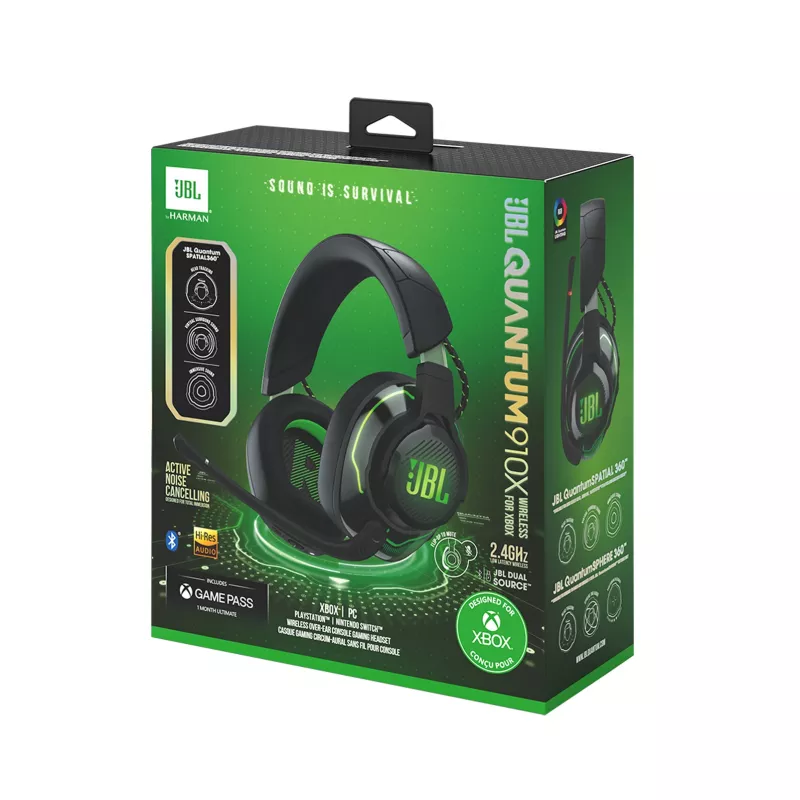 Zestaw słuchawkowy JBL Quantum 910X Przewodowy i bezprzewodowy Nagłowny Gaming USB Type-C Bluetooth Czarny, Zielony