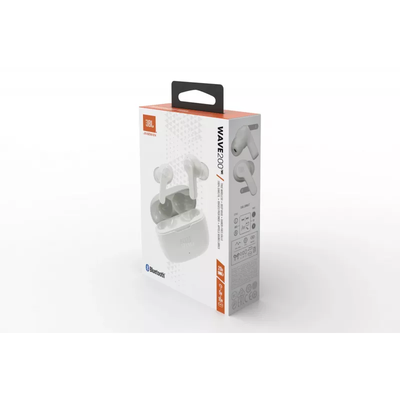 JBL Wave 200 TWS biały, bezprzewodowe, 20 - 20000 Hz, Muzyka, 48 g, Zestaw słuchawkowy, biały