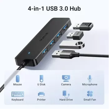 Ugreen USB 3.0 HUB 4-PORT USB-A NA 4XUSB Stacja dokująca USB 3.2 Gen 1 (3.1 Gen 1) Type-A