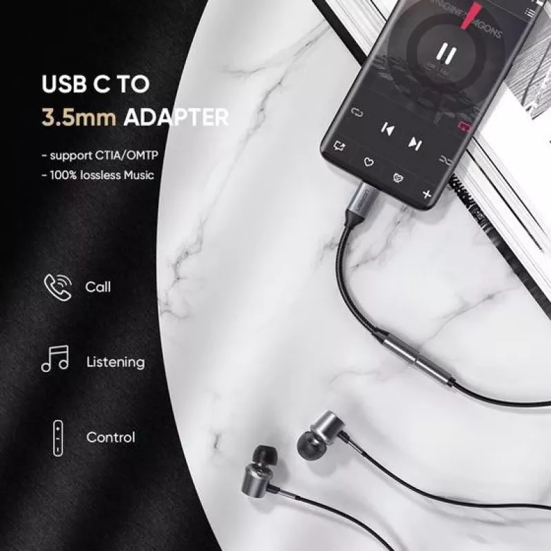 Kabel do telefonu komórkowego Ugreen 30632 USB C na 3,5 mm, czarny