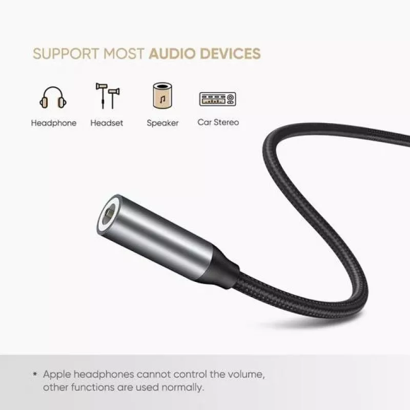 Kabel do telefonu komórkowego Ugreen 30632 USB C na 3,5 mm, czarny