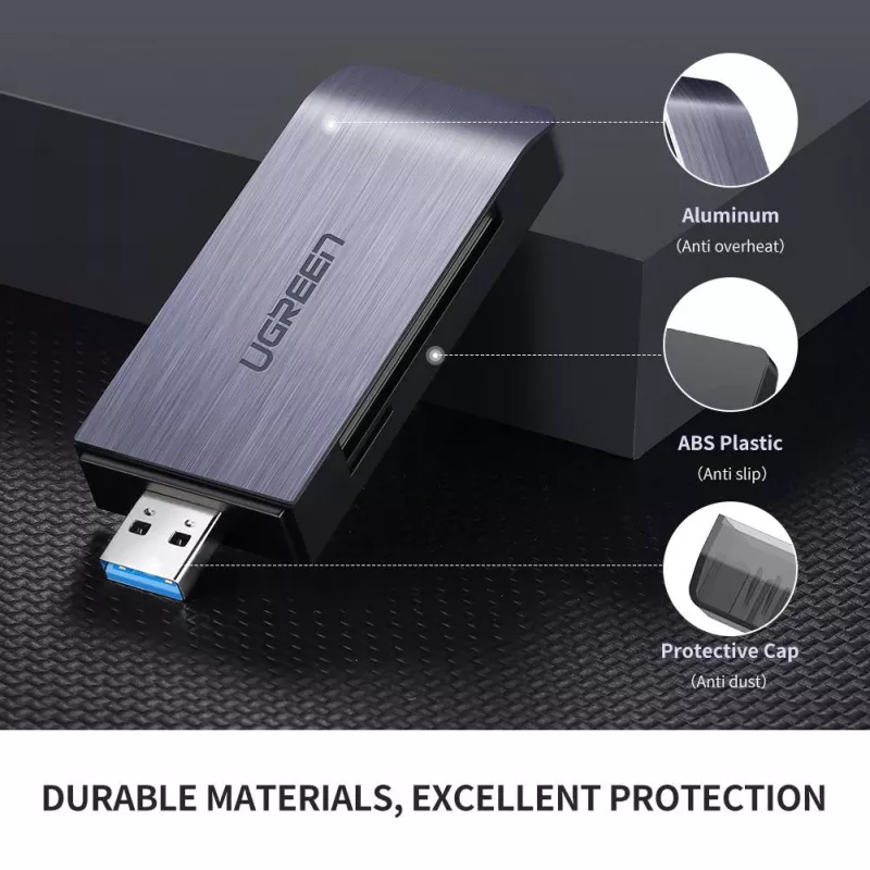 Czytnik kart UGREEN 50541 USB 3.2 Gen 1 (3.1 Gen 1) — CF, SD, MicroSD, Memory Stick, stalowy, 5000 Mbit/s
