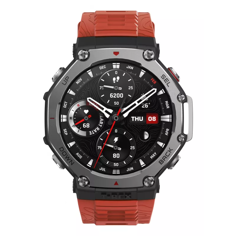 Amazfit T-Rex 3 Lava 3,81 cm (1,5 cala) AMOLED 48,5 mm cyfrowy 480 x 480 pikseli Ekran dotykowy Czarny, stal nierdzewna GPS (satelitarny)