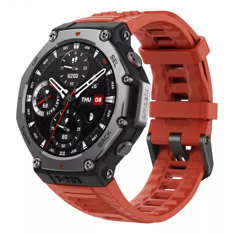 Amazfit T-Rex 3 Lava 3,81 cm (1,5 cala) AMOLED 48,5 mm cyfrowy 480 x 480 pikseli Ekran dotykowy Czarny, stal nierdzewna GPS (satelitarny)