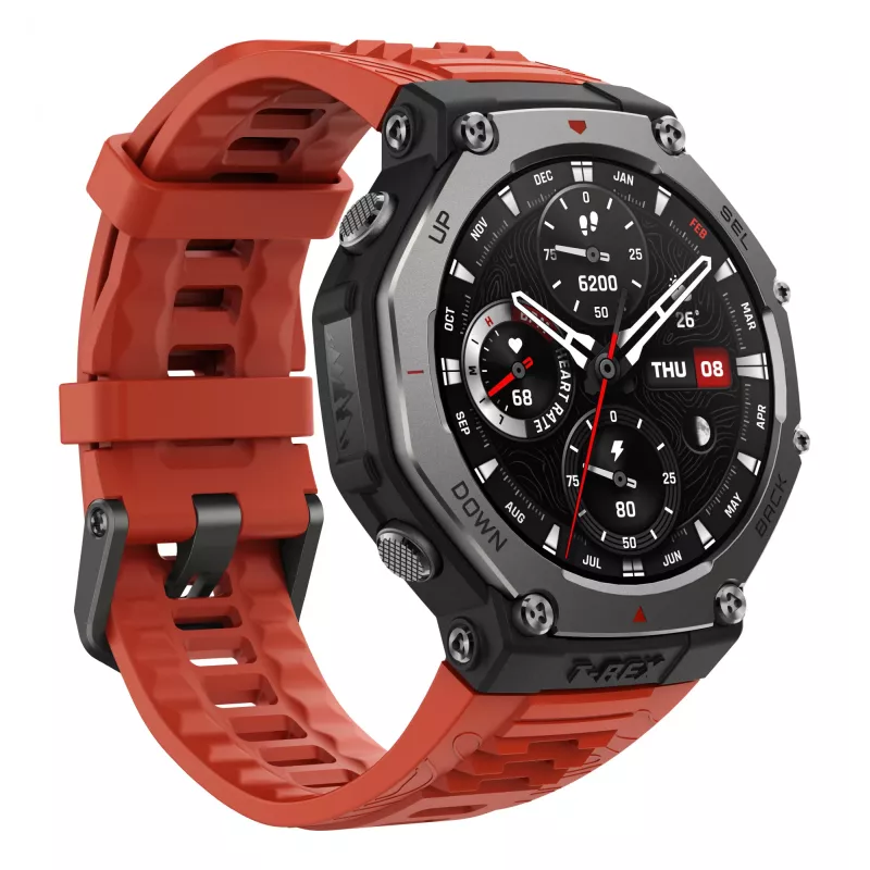 Amazfit T-Rex 3 Lava 3,81 cm (1,5 cala) AMOLED 48,5 mm cyfrowy 480 x 480 pikseli Ekran dotykowy Czarny, stal nierdzewna GPS (satelitarny)