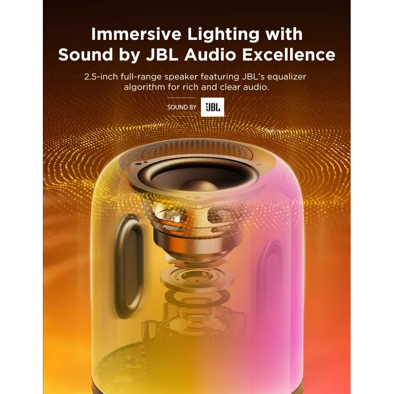 Lampa stołowa Govee H6020 Table Lamp 2 Pro Sound by JBL — RGBIC + ciepła biel, 600 lm, Wi‑Fi i Bluetooth, 5200 mAh