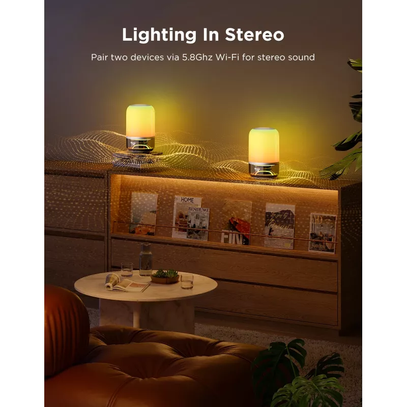 Lampa stołowa Govee H6020 Table Lamp 2 Pro Sound by JBL — RGBIC + ciepła biel, 600 lm, Wi‑Fi i Bluetooth, 5200 mAh
