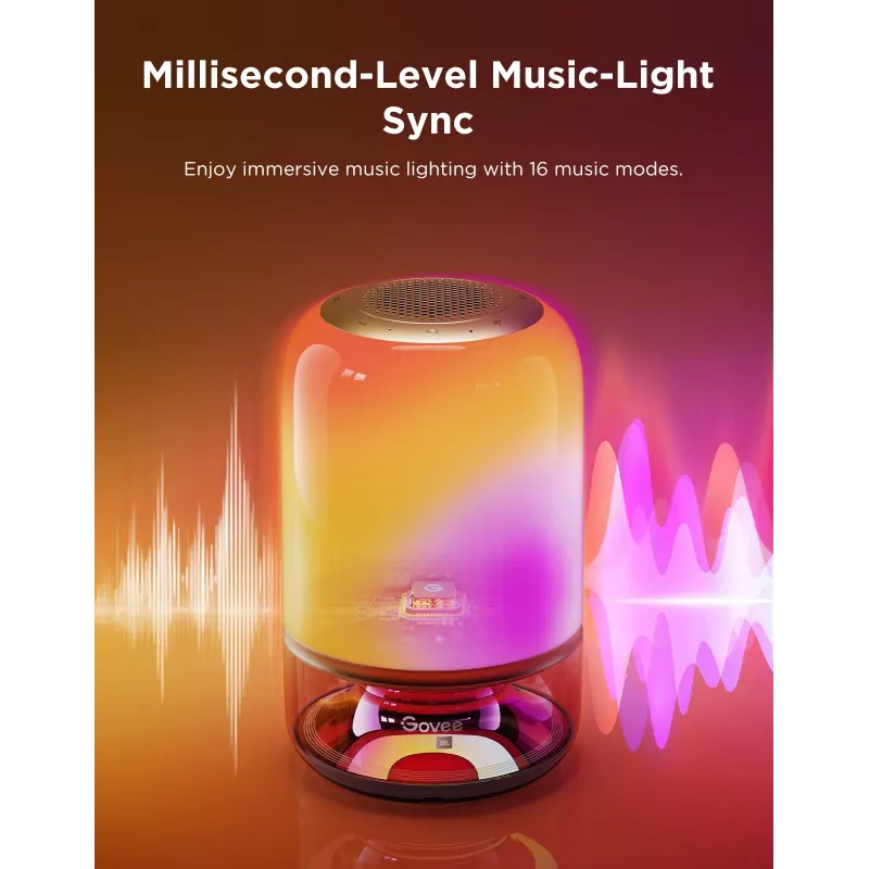 Lampa stołowa Govee H6020 Table Lamp 2 Pro Sound by JBL — RGBIC + ciepła biel, 600 lm, Wi‑Fi i Bluetooth, 5200 mAh