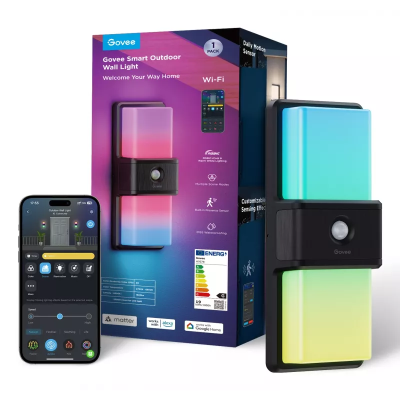 Lampa ścienna zewnętrzna Govee H7078CD1 Smart RGB zmieniająca kolory, sterowanie Wi‑Fi/Smart