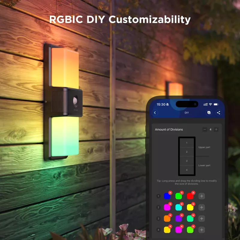 Lampa ścienna zewnętrzna Govee H7078CD1 Smart RGB zmieniająca kolory, sterowanie Wi‑Fi/Smart