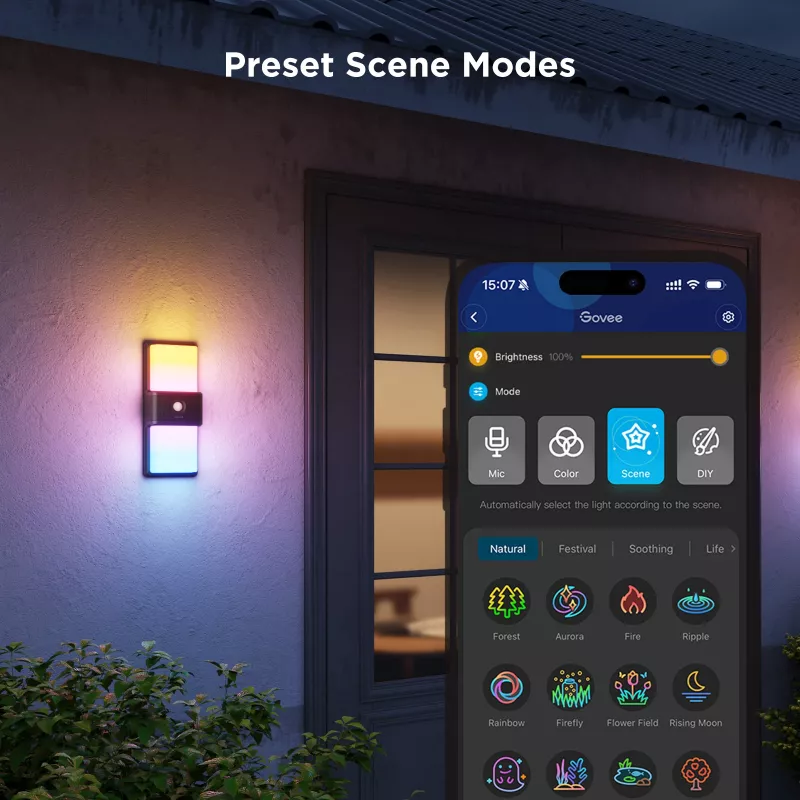 Lampa ścienna zewnętrzna Govee H7078CD1 Smart RGB zmieniająca kolory, sterowanie Wi‑Fi/Smart