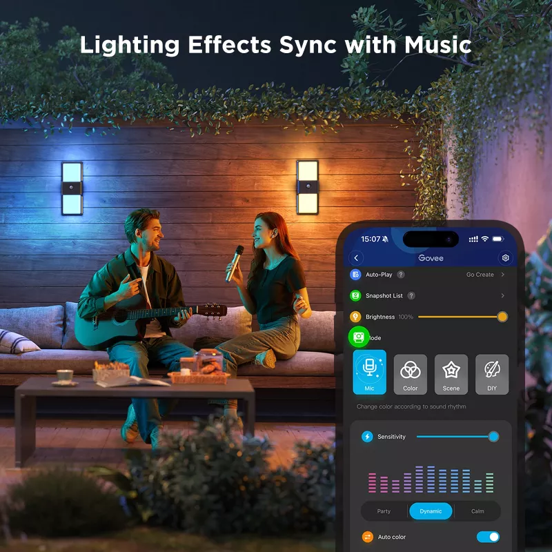 Lampa ścienna zewnętrzna Govee H7078CD1 Smart RGB zmieniająca kolory, sterowanie Wi‑Fi/Smart