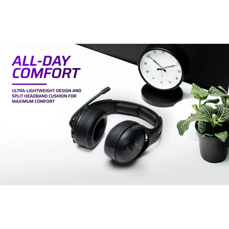 Zestaw słuchawkowy VICTRIX Gambit Wireless — przewodowy i bezprzewodowy, 20–20000 Hz, kabel 2 m, 301 g, czarno-fioletowy