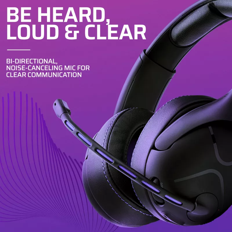 Zestaw słuchawkowy VICTRIX Gambit Wireless — przewodowy i bezprzewodowy, 20–20000 Hz, kabel 2 m, 301 g, czarno-fioletowy