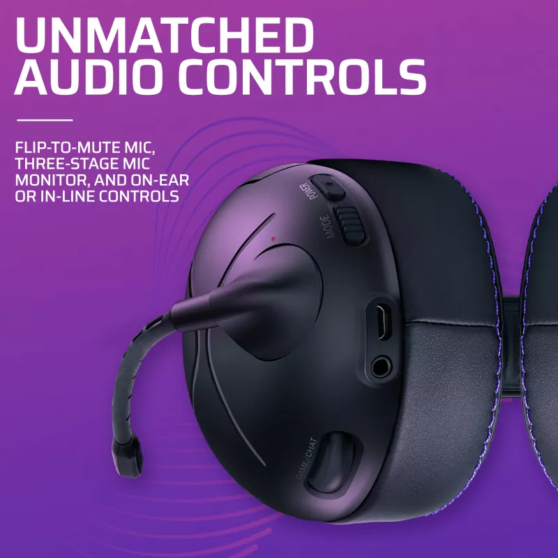 Zestaw słuchawkowy VICTRIX Gambit Wireless — przewodowy i bezprzewodowy, 20–20000 Hz, kabel 2 m, 301 g, czarno-fioletowy