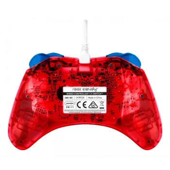 PDP Rock Candy: Mario Punch Czerwony, Półprzezroczysty Kontroler USB do Gier Analogowy / Cyfrowy Nintendo Switch, Nintendo Switch Lite, Nintendo Switch OLED